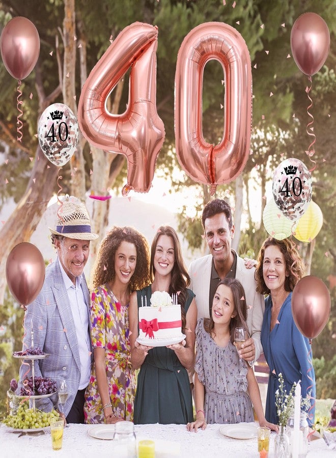 بالونات عيد الميلاد الأربعين باللون الذهبي الوردي، زينة عيد الميلاد الأربعين للنساء مع بالونات كبيرة من رقائق معدنية تحمل الرقم 40، بالون ذهبي وردي مطبوع عليه قصاصات ورقية، بالونات معدنية لتزيين عيد الميلاد الأربعين - Image 5